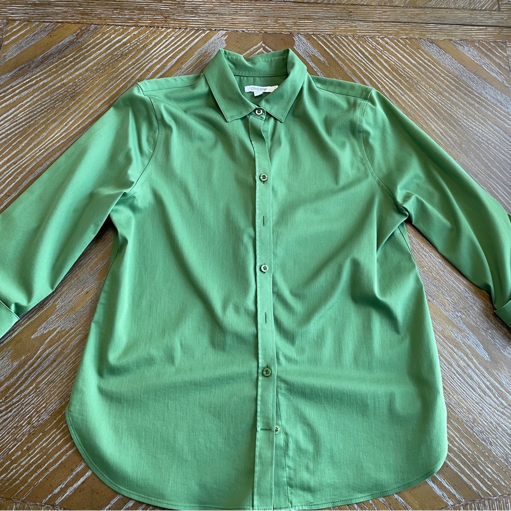 Chico’s Non-Iron Button Down Women's Green Shirt